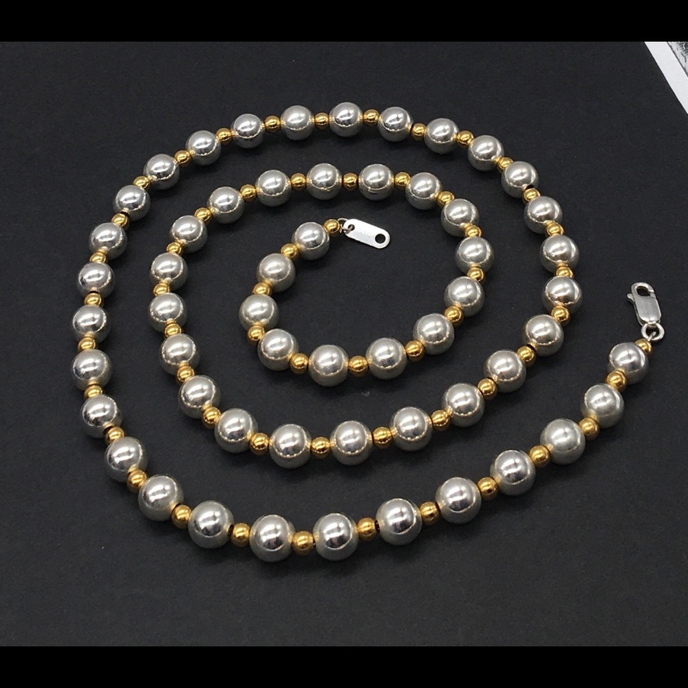 Vintage Gold & Sterling Silver Ball Bead Necklace